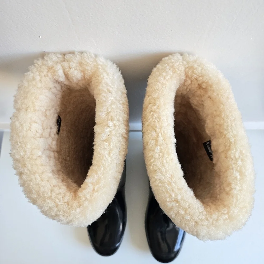 Kamik Paige Rubber Rain/Snow Glossy Black Shearling Lining Boots Size 9